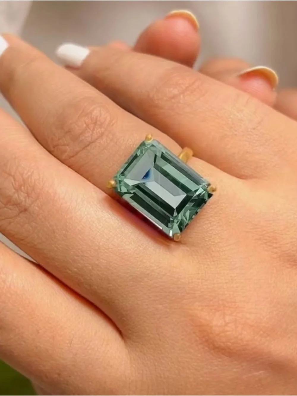 ❇️ NEW Jade Green Emerald-Cut Crystal Stone Gold Ring ❇️